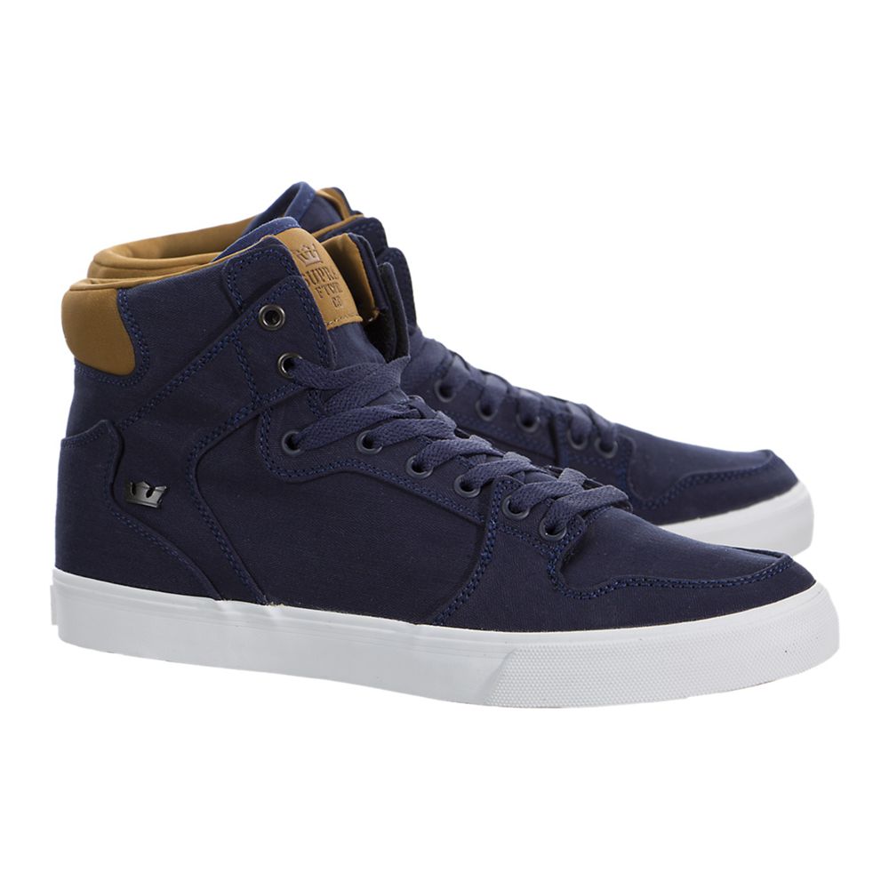 Baskets Montantes Supra Vaider Bleu Marine Navy/Brown-White Homme | BWQ-51799843